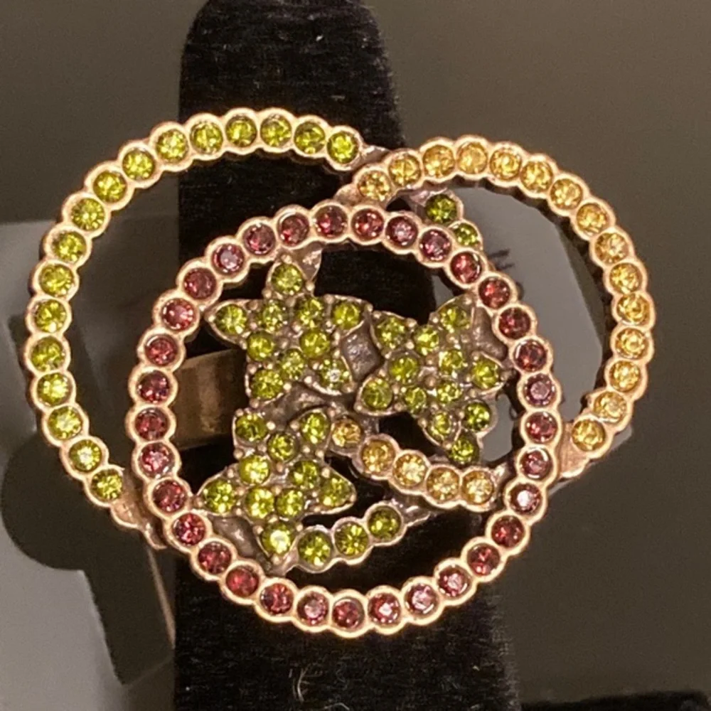Pilgrim Gold Ring with Green and Pink Crystals adjustable